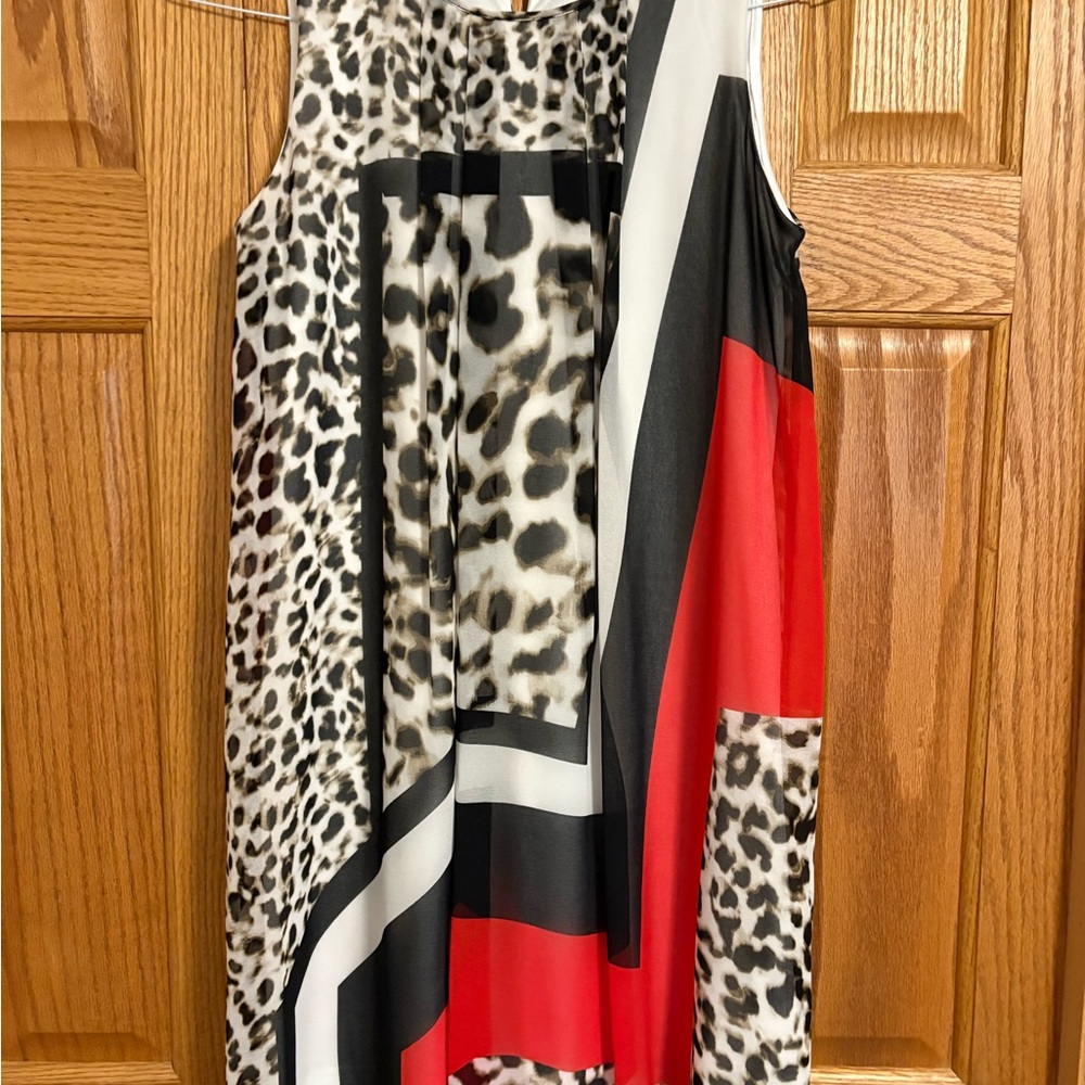 Calvin Klein Leopard Print Dress with Red and Black Accents